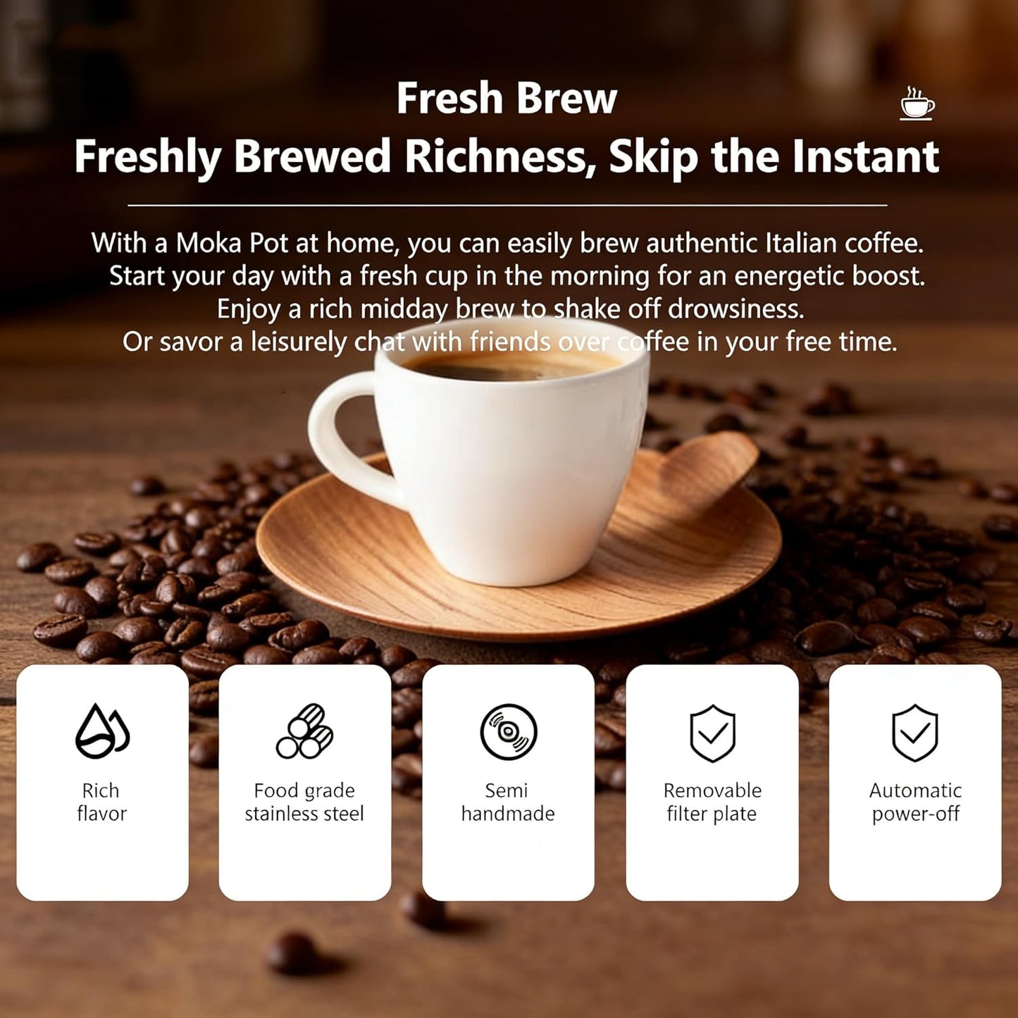 Cafetera eléctrica Moka acero inox con termostato STRIX