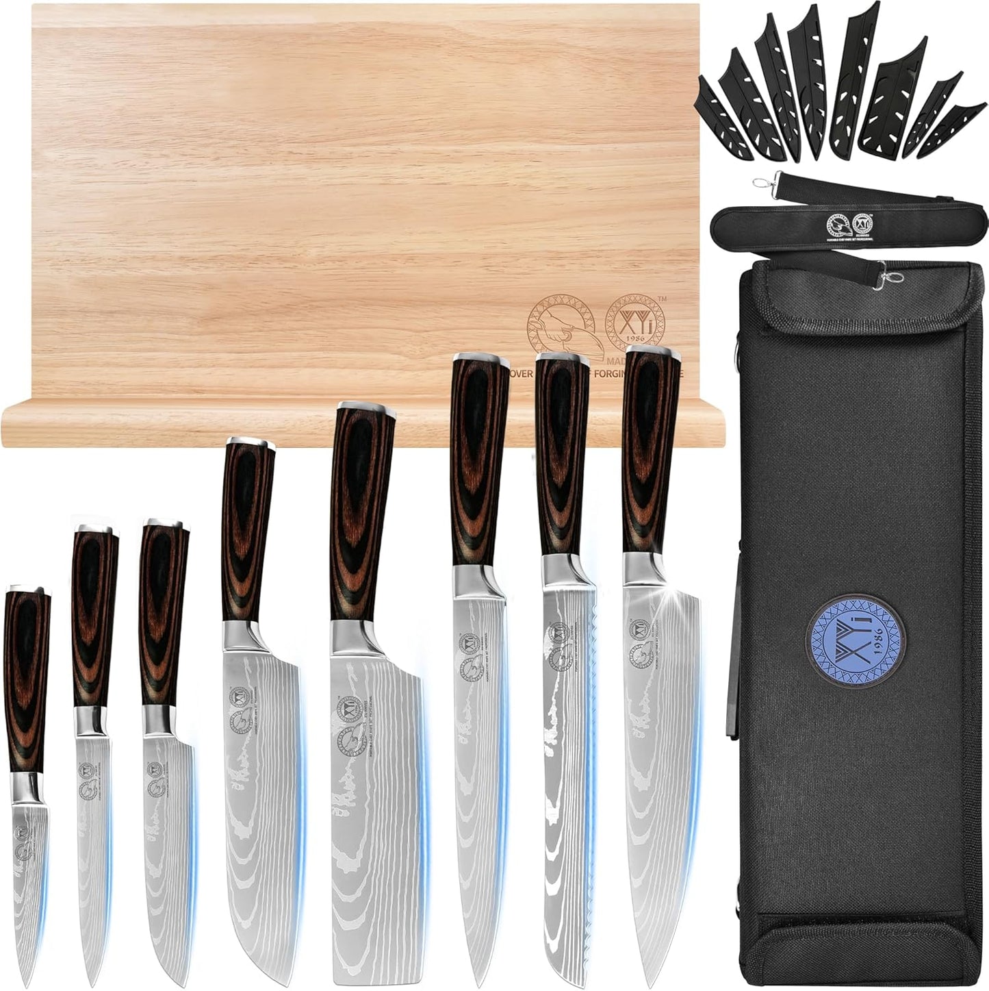 Set 8 Cuchillos Acero Inox Bloque Magnético Estilo Japonés