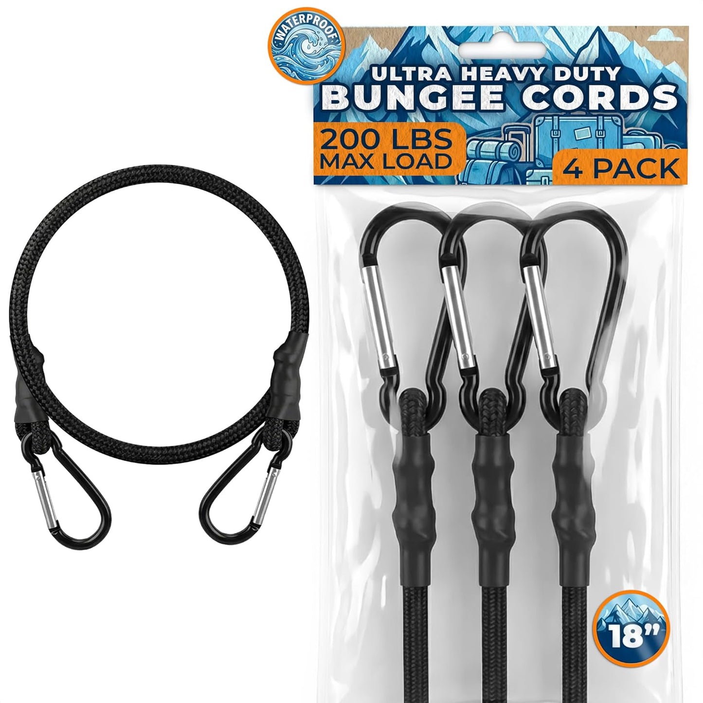 Set 4 cuerdas elásticas 18pulg resistentes UV carga 200lb