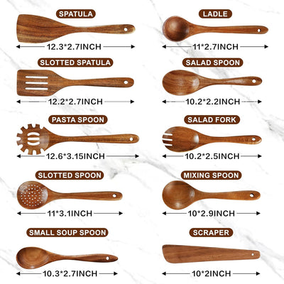 Set 10 Utensilios Madera Antiadherente Agarre Suave