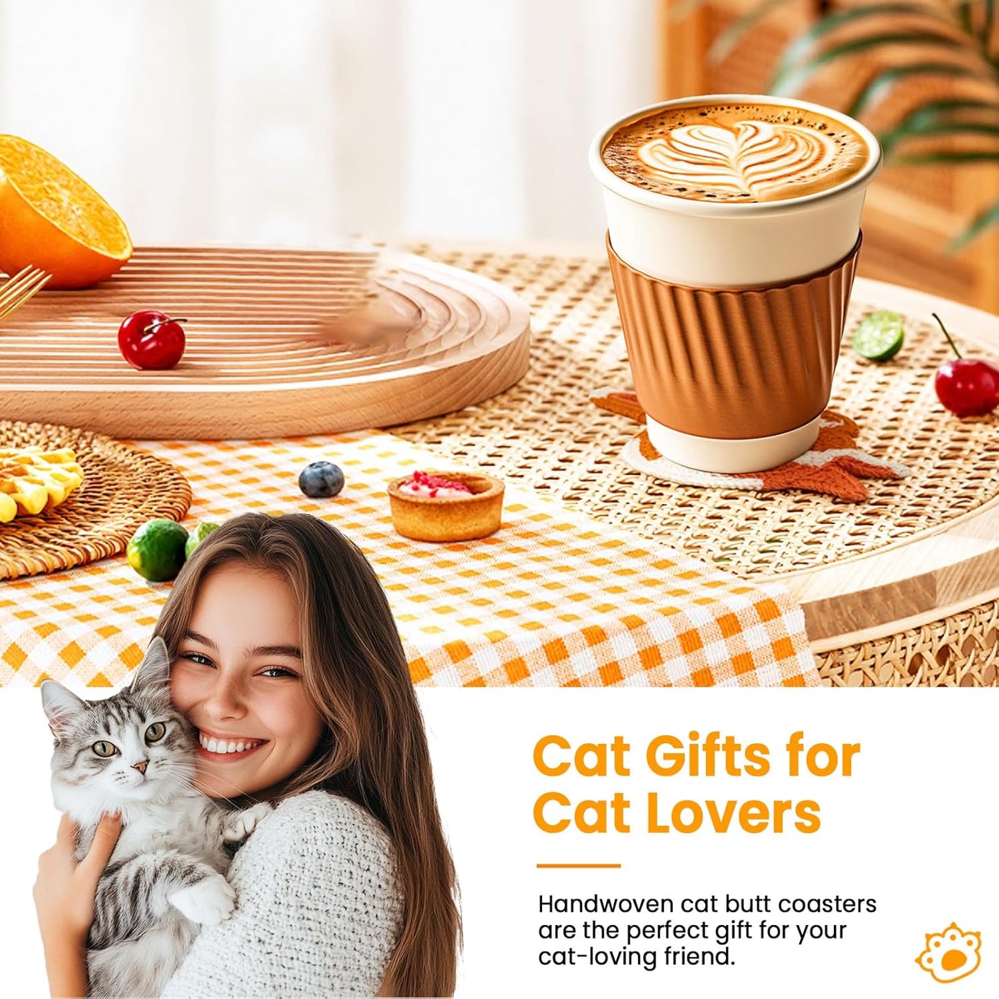 3 Pzas Posavasos para Gatos Tejidos a Mano Absorbentes