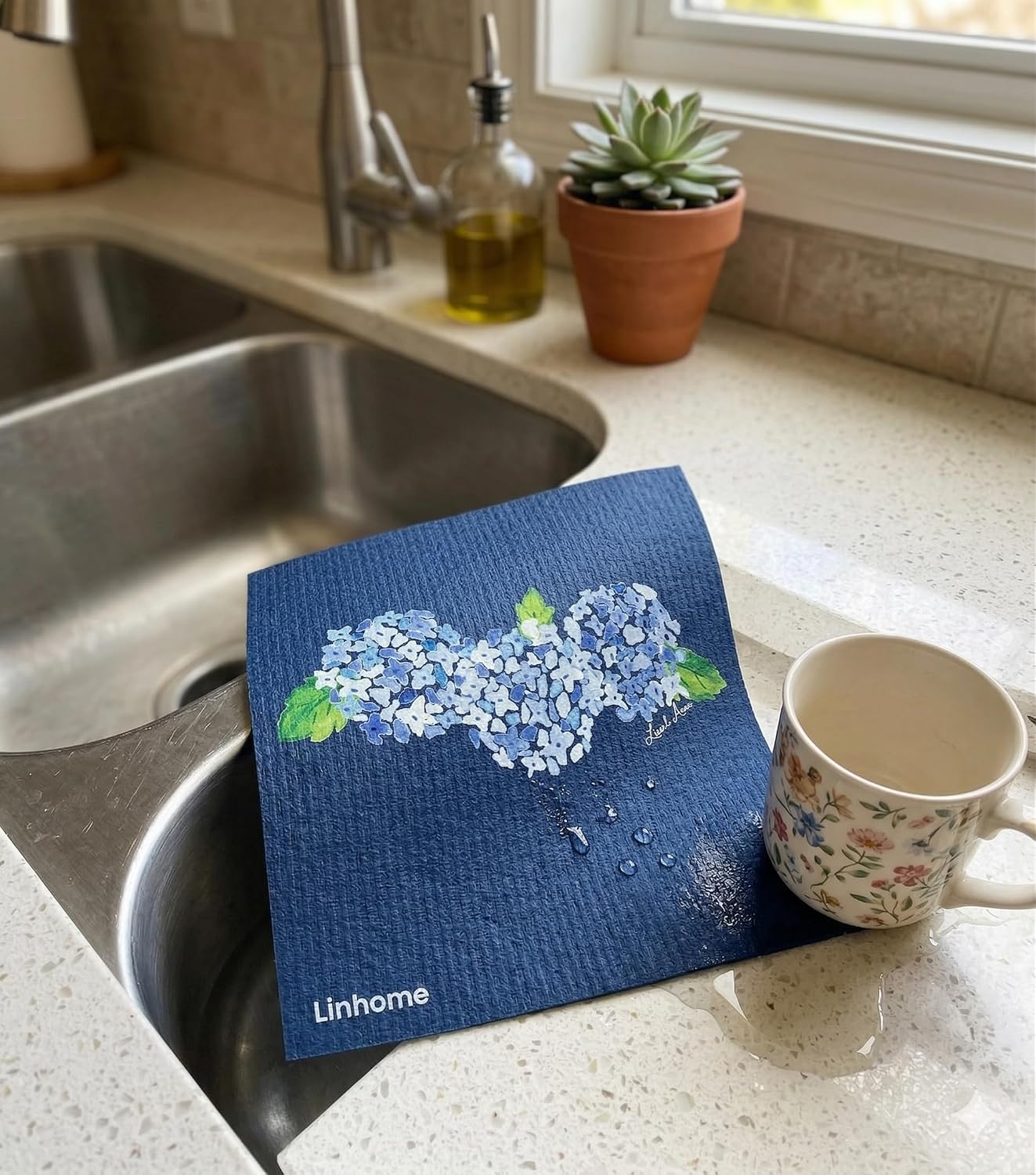 Paño cocina hortensias reutilizable lavable compostable