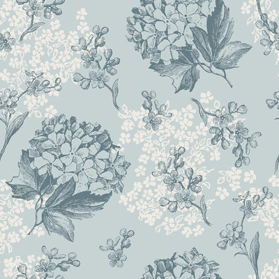 Papel Tapiz Floral Azul Ceniza Vintage Botánico Extraíble