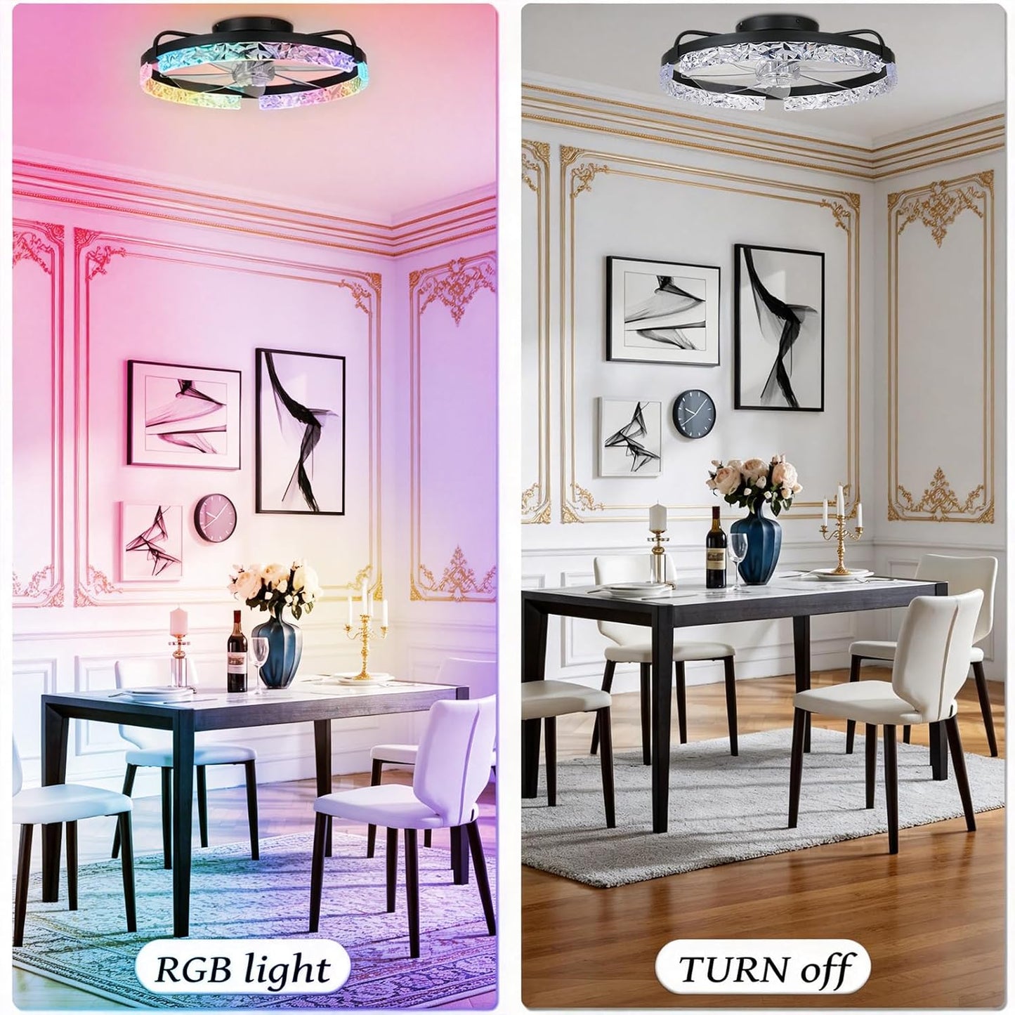 Ventilador techo araña LED regulable comedor dormitorio negro
