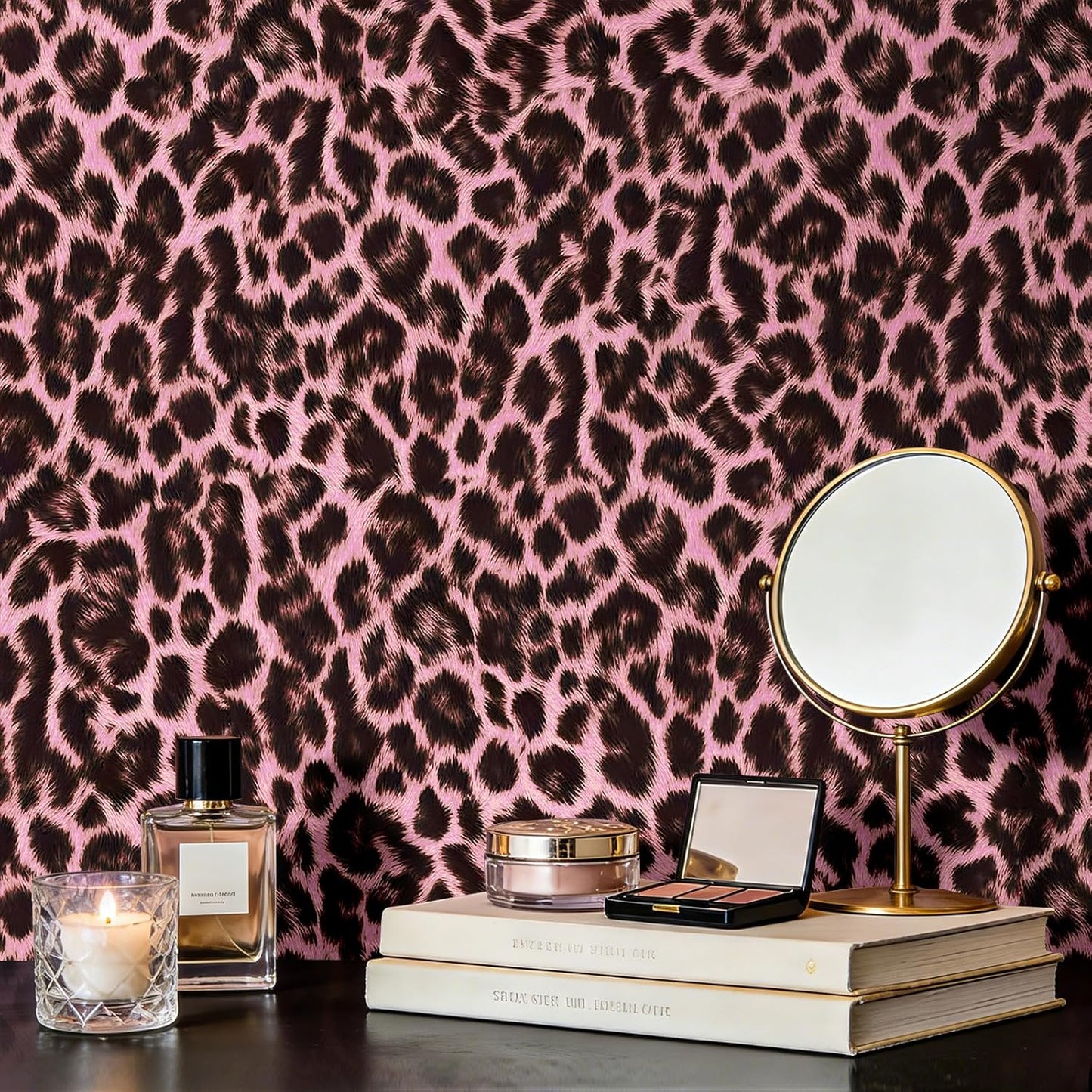 Papel tapiz estampado guepardo rosa y negro autoadhesivo