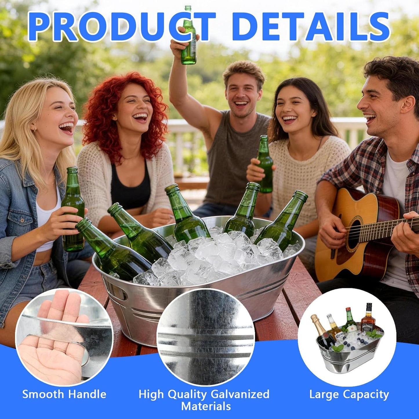 8 Cubetas Galvanizadas 4gal con Asa para Bebidas y Cócteles