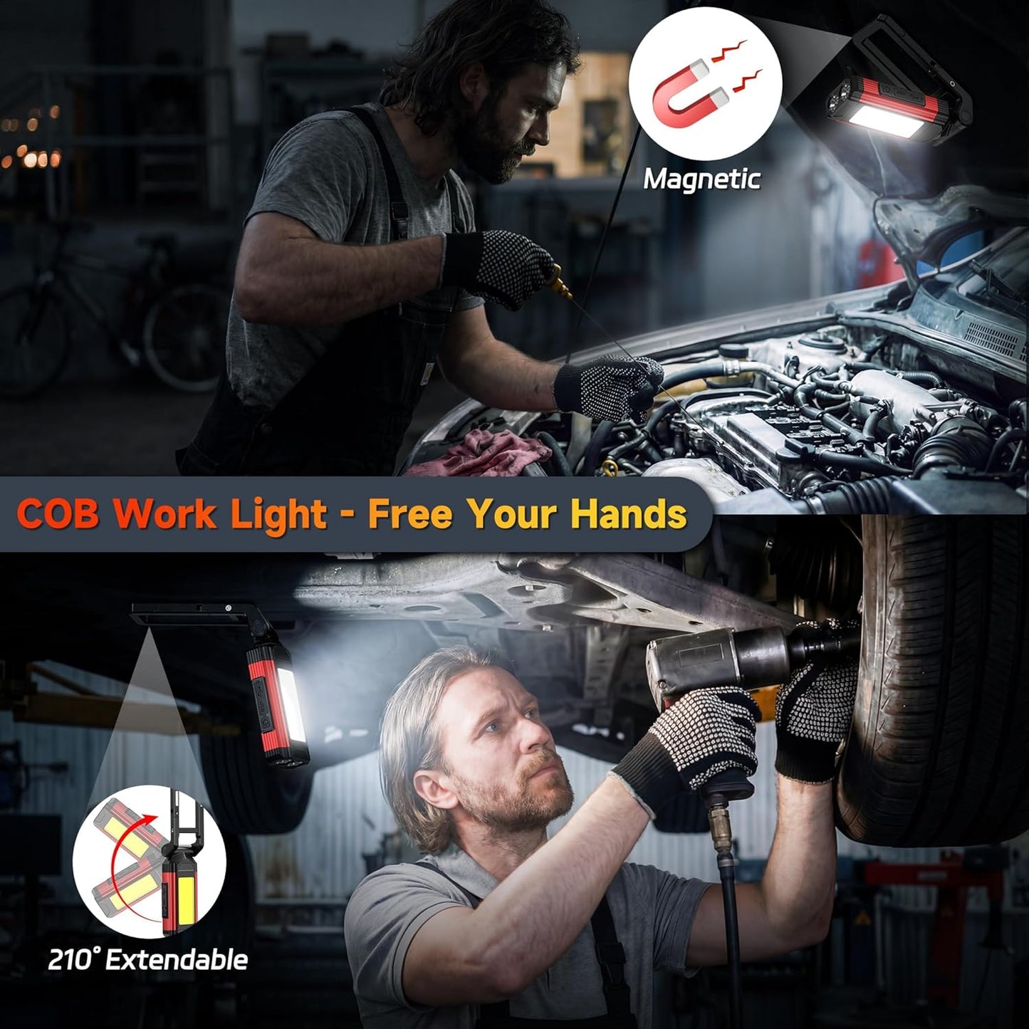 2 Luces Trabajo Magnéticas LED Recargables USB 7 Modos