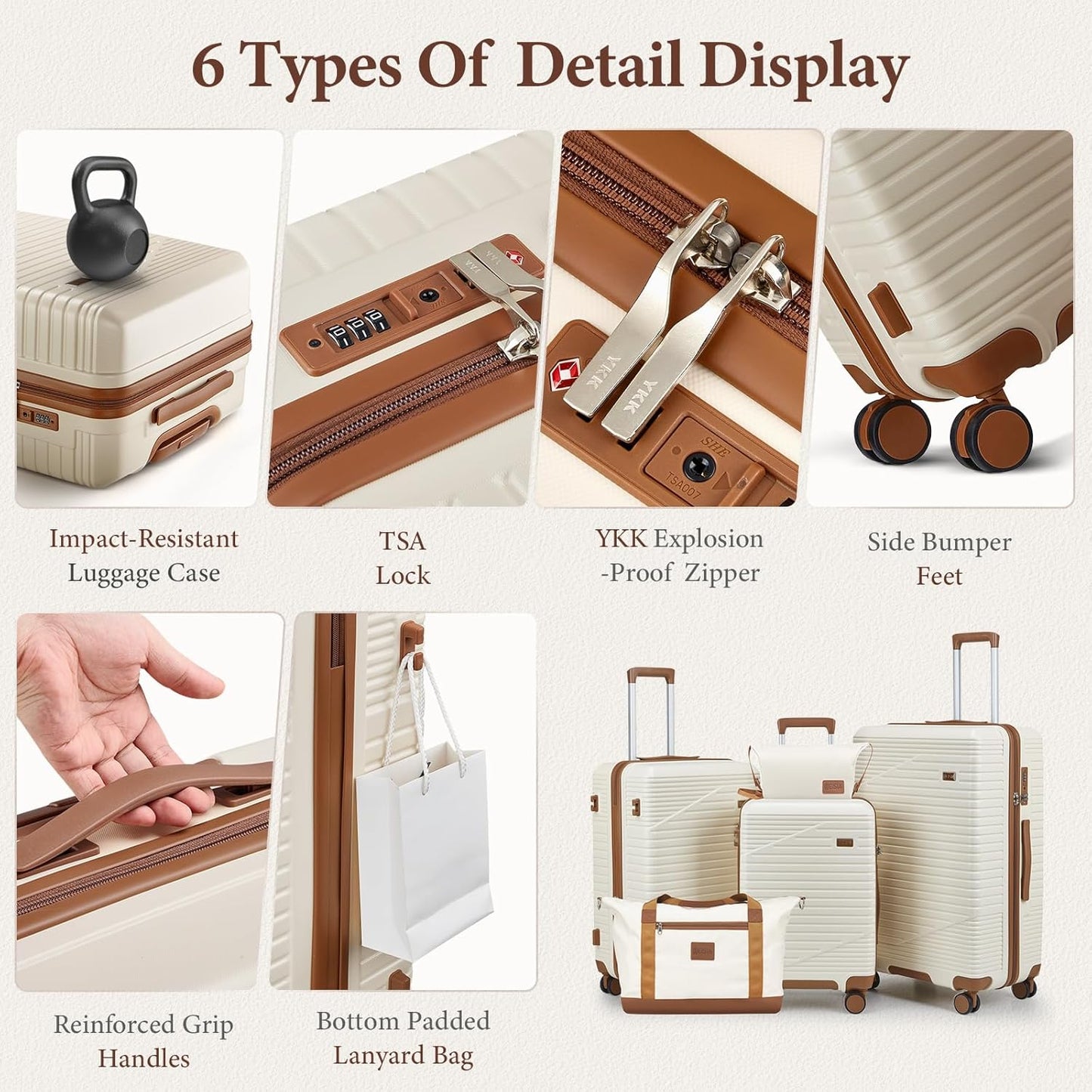 Set 3 Pzas Maleta Mano Rígida Expandible TSA Beige