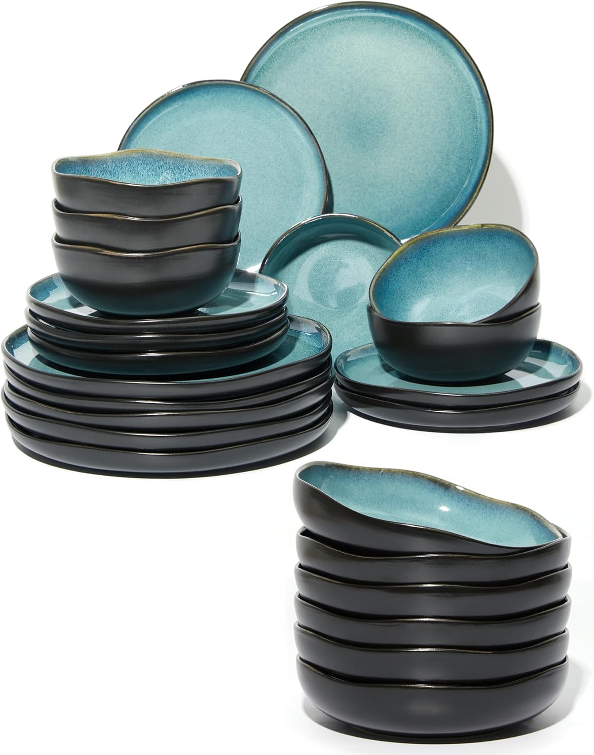 Set 24 Pzas Vajilla Gres Verde y Negro
