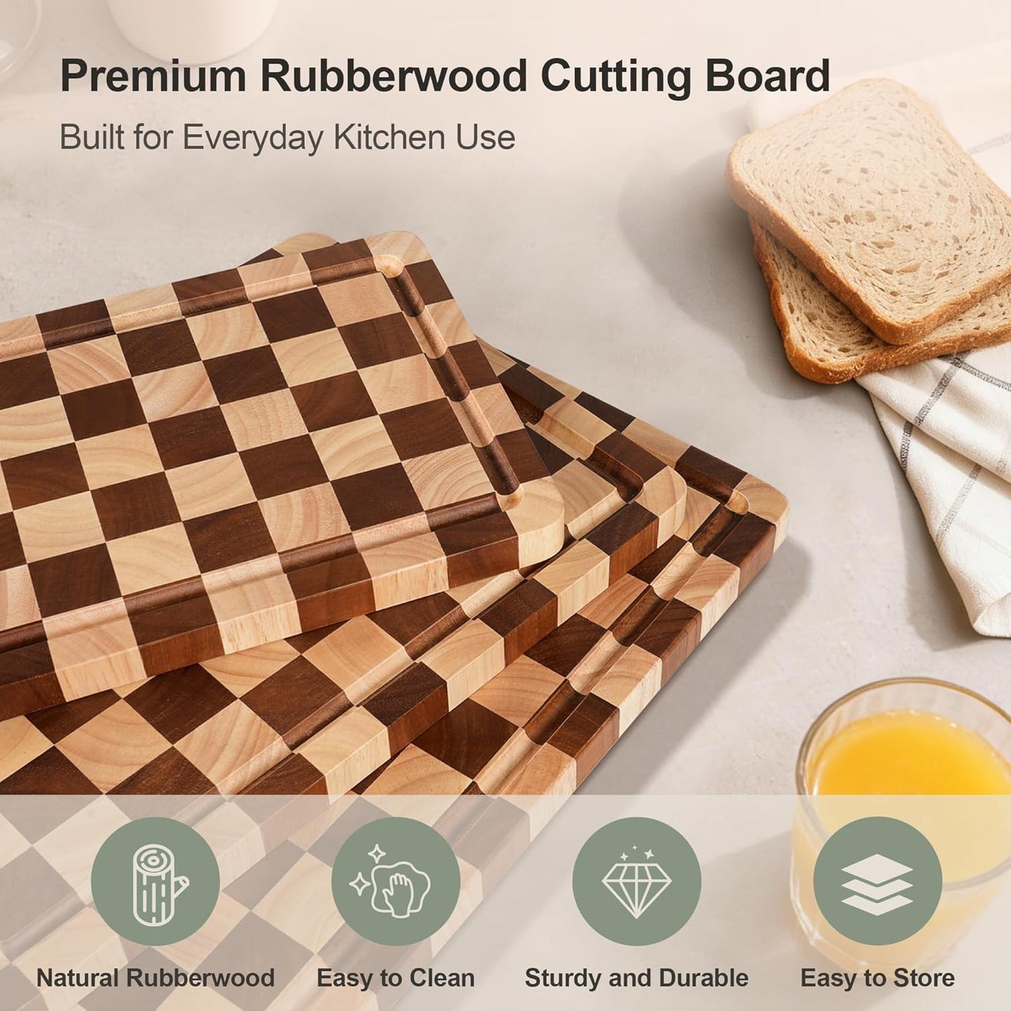 Set 3 Tablas Cortar Madera con Soporte Ranura Jugo
