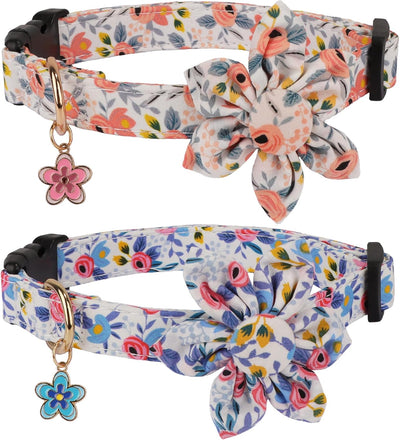 2 Collares Florales Ajustables Rosa y Azul para Perros