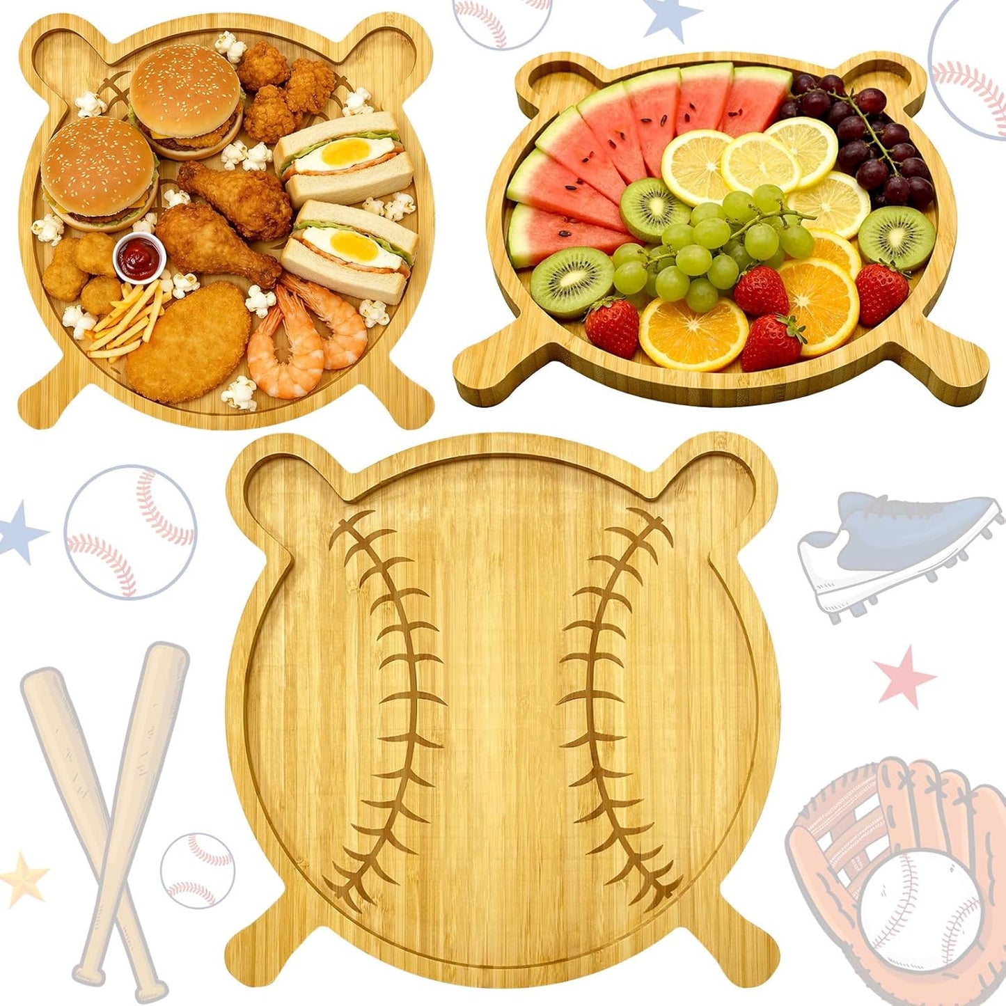 Plato de tablero de charcutería de madera con temática deportiva de béisbol