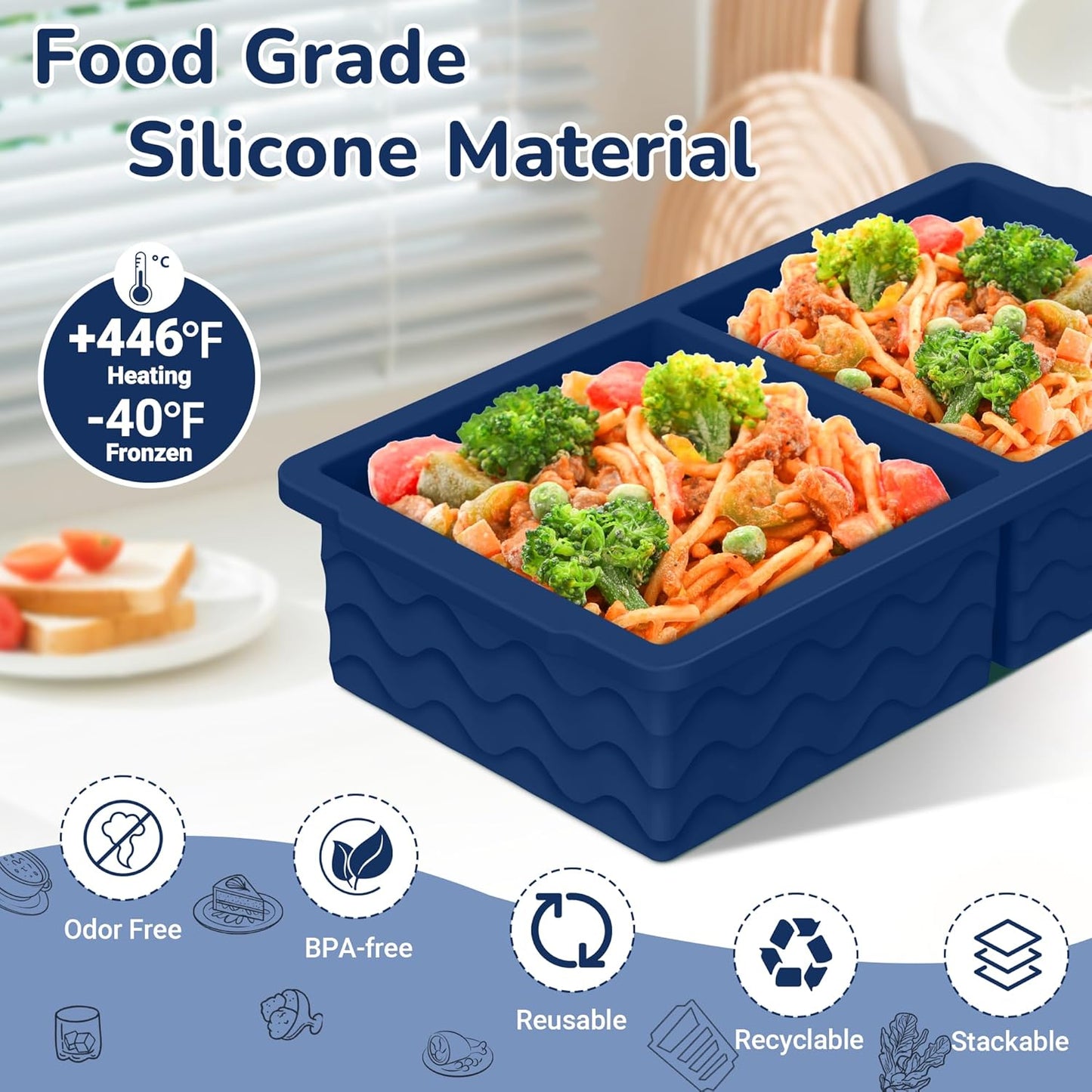 Moldes con tapa para congelador 1/2 cup y 2 tbsp stackables