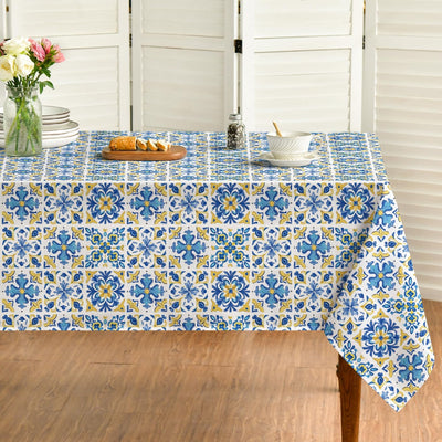 Mantel rectangular azul Talavera 60 x 84 pulgadas para fiestas y decoración
