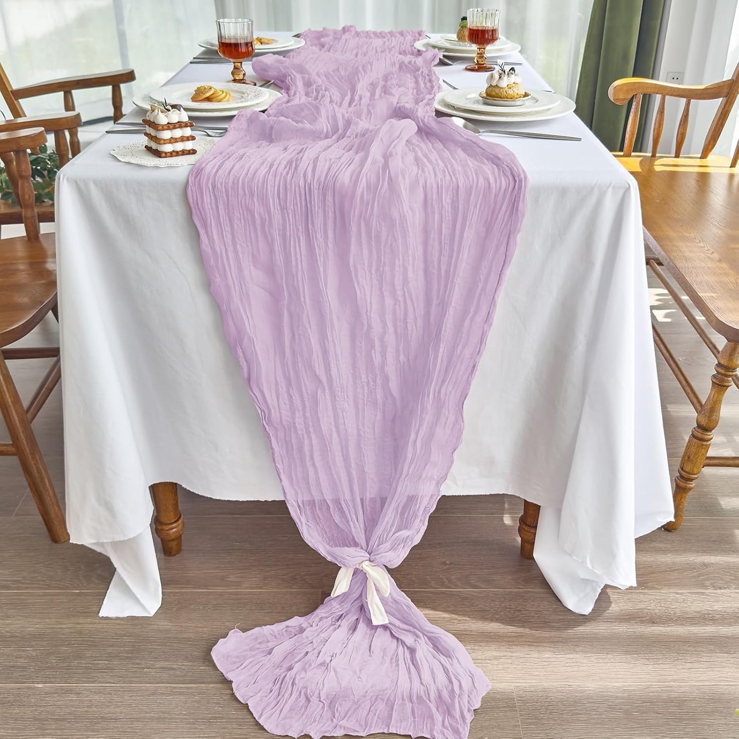 Mesa camino gasa 10ft color lila decoración boda