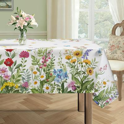 Mantel rectangular primavera con hojas silvestres mariposas poliéster lavable resistente manchas arrugas para fiestas cocina picnic 60x84