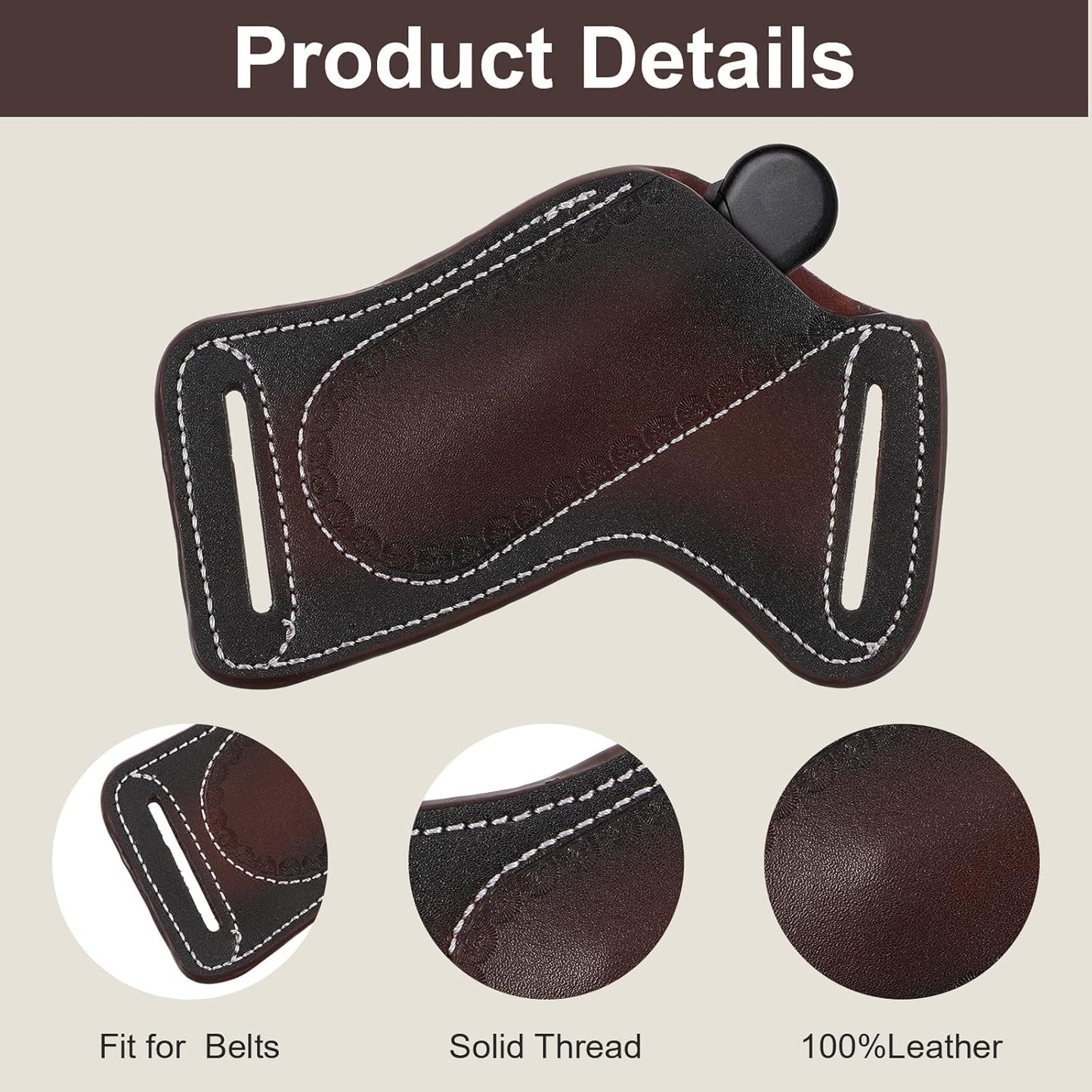 Funda cuero cuchillo plegable EDC para cinturón marrón