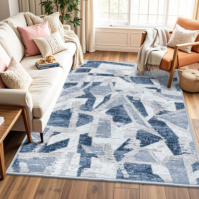 Alfombra azul moderna abstracta 5x7pulg lavable antideslizante