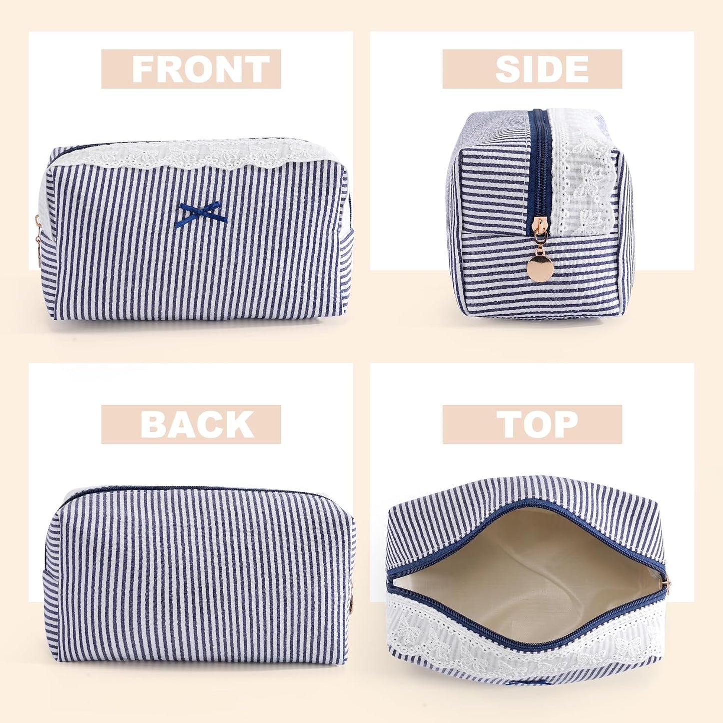 Bolsa maquillaje acolchada azul marino