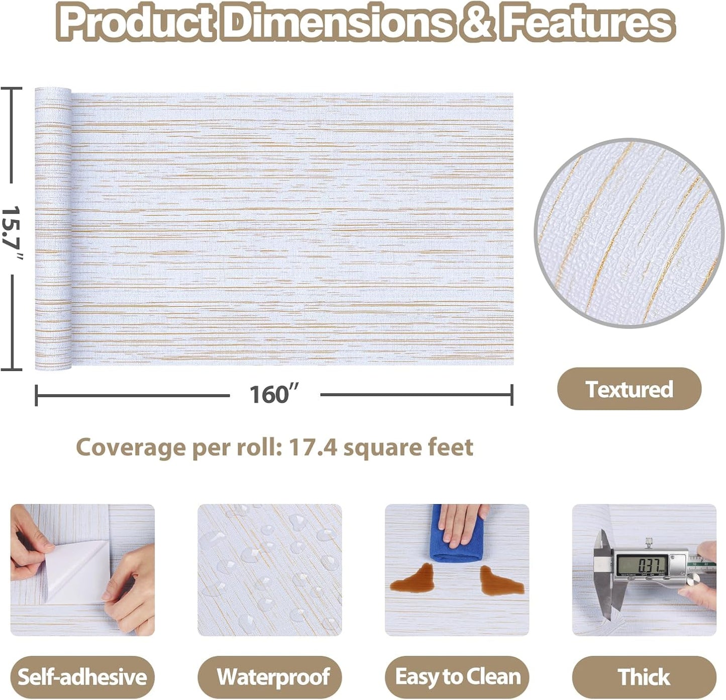 Papel Tapiz Pasto Blanco Dorado Textura Autoadhesivo Impermeable