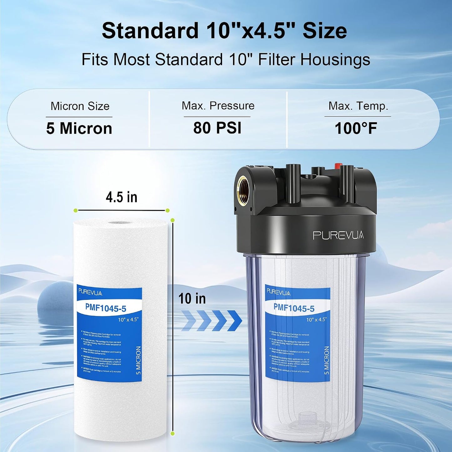 Filtro sedimentos 10x4.5pulg cartucho PP 5micrones para GE FXHTC