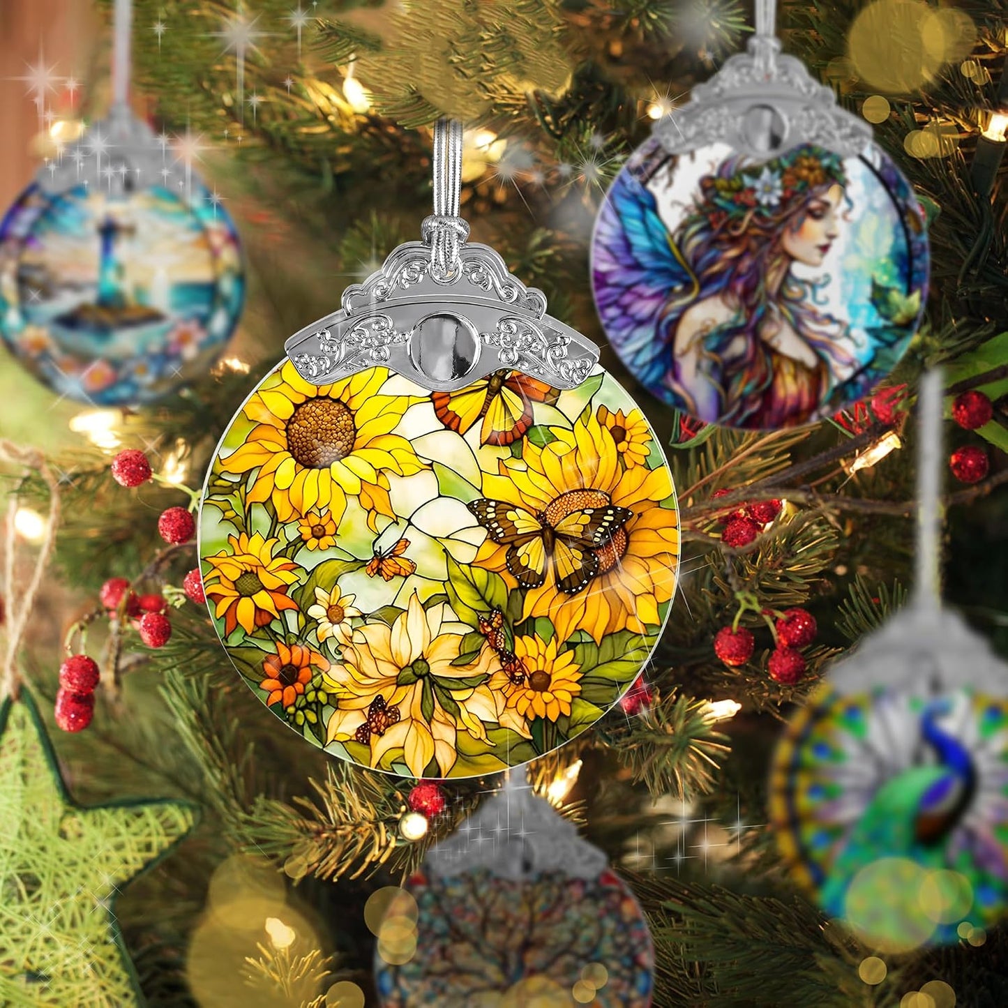 Atrapasoles vitral decoración girasol mariposa Navidad