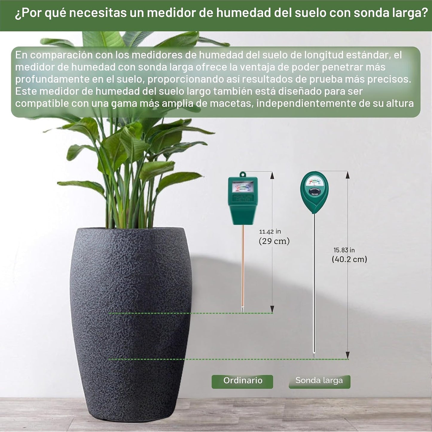 Sensor humedad suelo profundo para plantas y jardinería 2 pzas