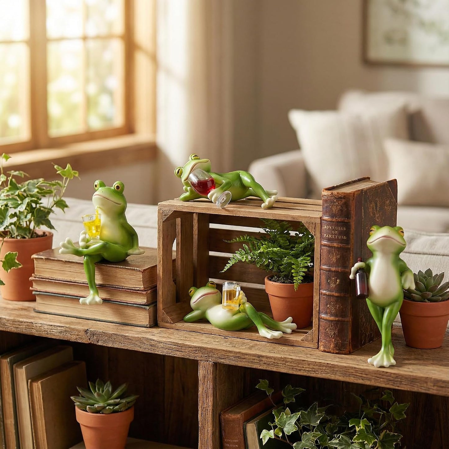 4 Pzas ranas resina decoración jardín patio estante