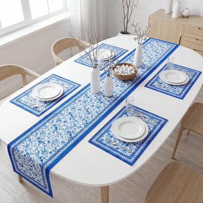 Juego de 5 manteles y caminos de mesa florales azules vintage