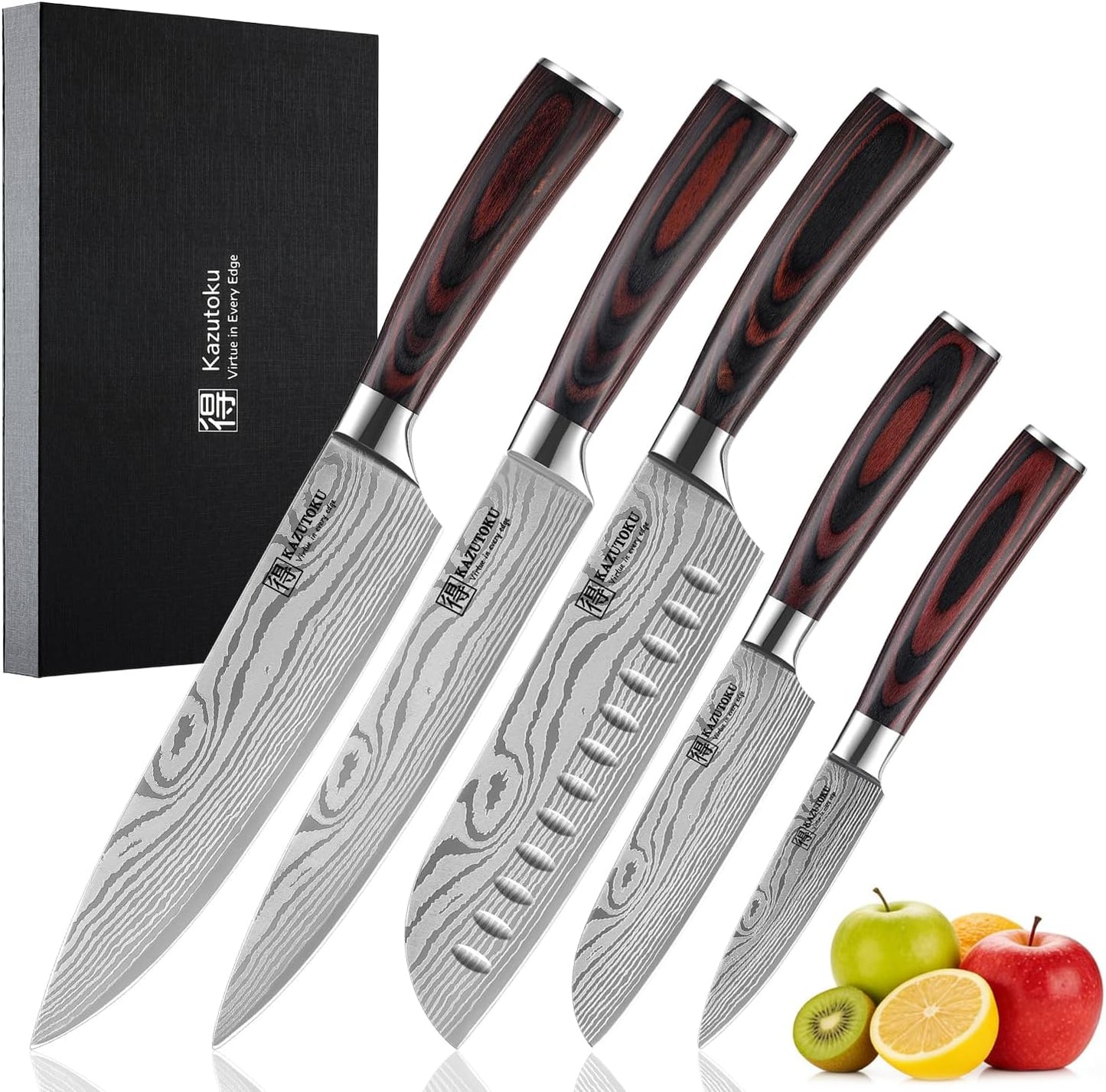 Set 5 Cuchillos Chef Acero Inox Pakkawood Ergonómico