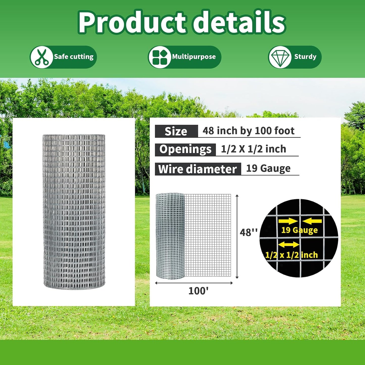 Paño hardware 48pulg x100ft malla alambre gallinero
