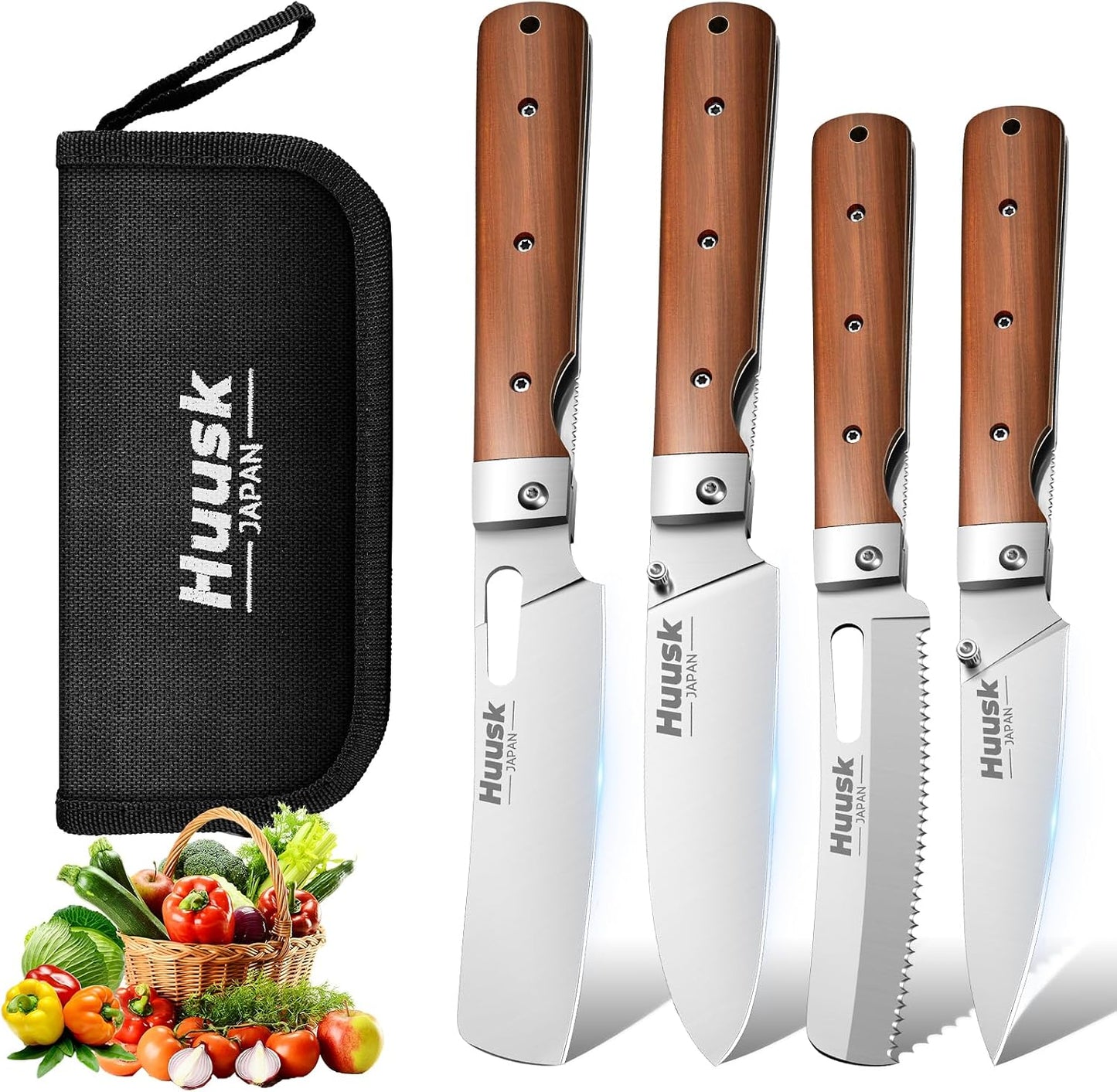Set 4 Cuchillos Chef Plegables Acero Inox 440C