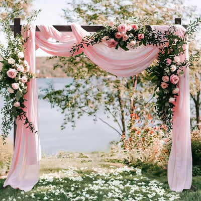 4 Cortinas arco boda 20ft x 28pulg rosa claro gasa transparente