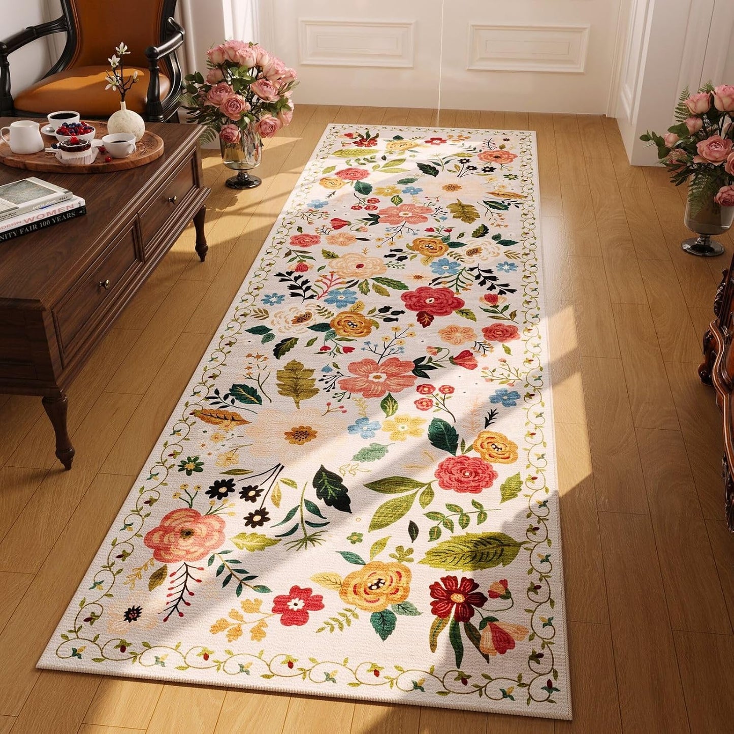Alfombra pasillo 2x5pulg antideslizante lavable beige