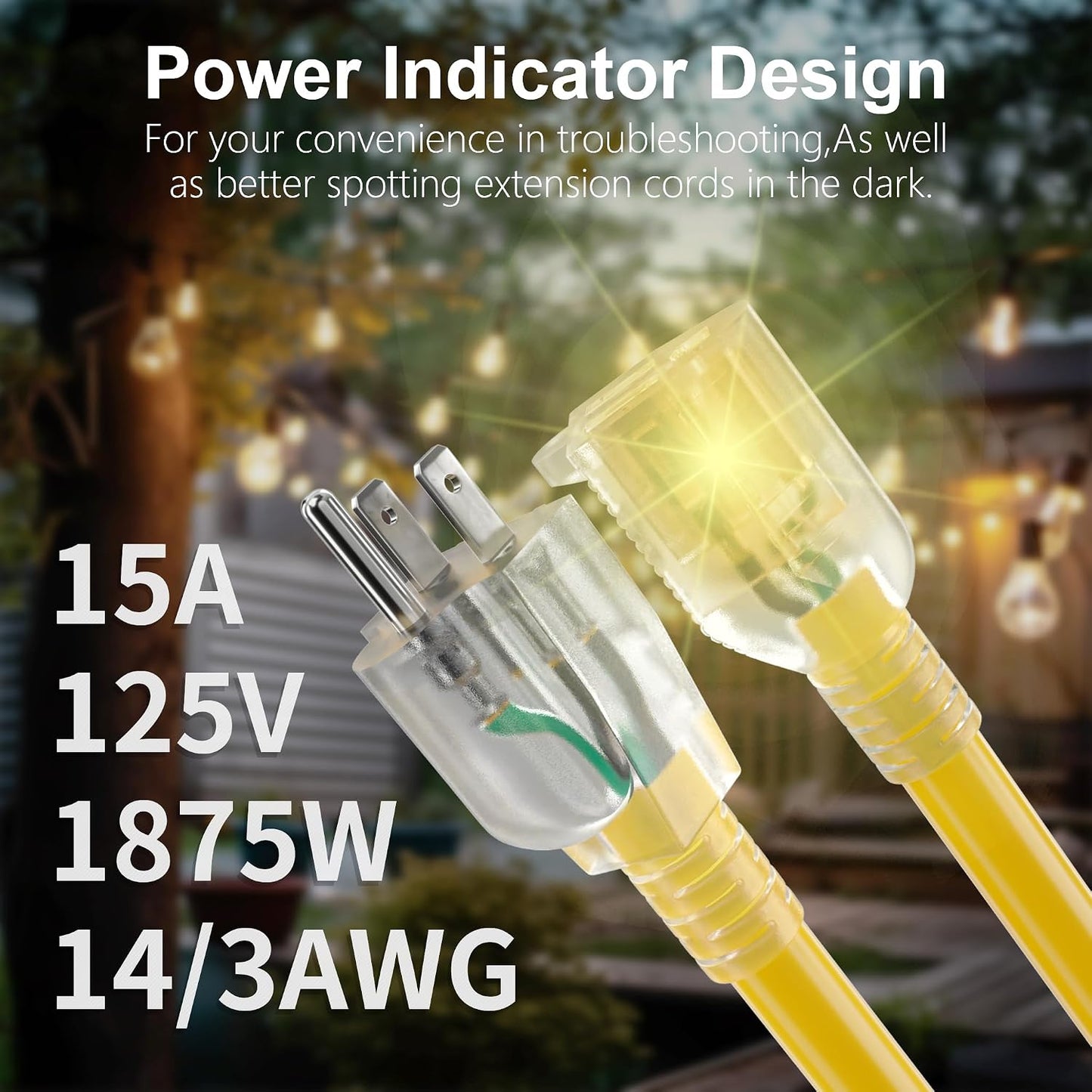 2 Pack Cable Extensión 14 AWG 50pies Exteriores Resistente