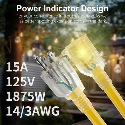 2 Pack Cable Extensión 14 AWG 50pies Exteriores Resistente