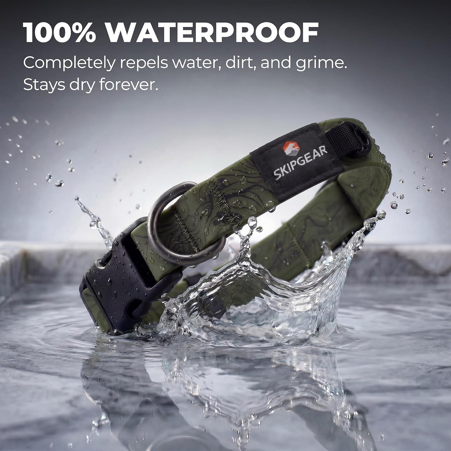 Collar perro impermeable impresión topográfica ajustable verde