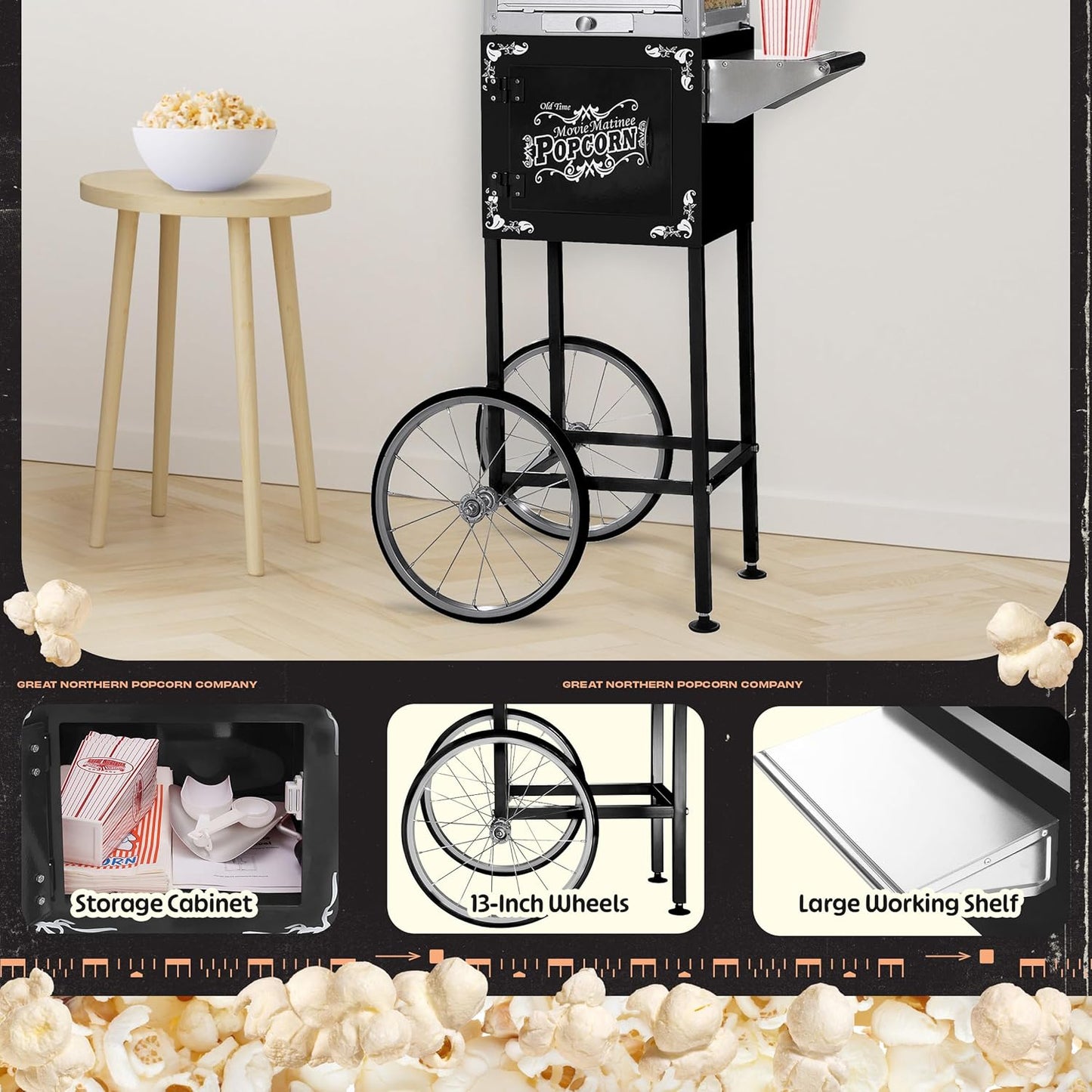 Carrito palomitas 8oz con ruedas estilo bicicleta
