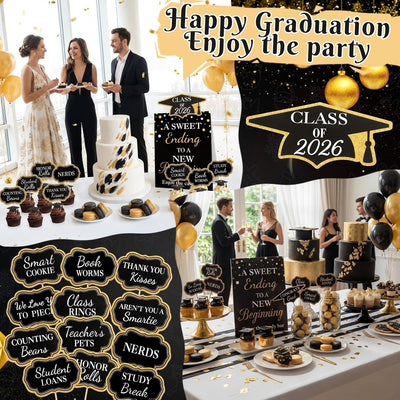 Etiquetas de graduación para bufé de dulces con soporte y letreros de mesa