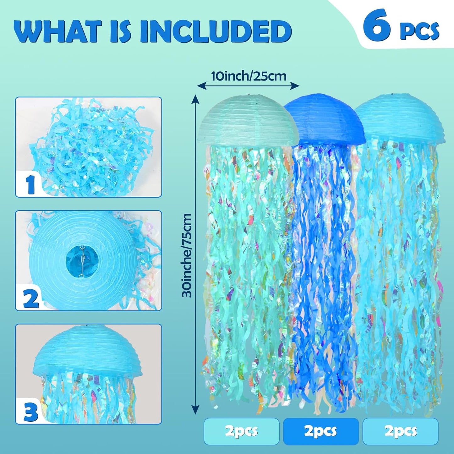 6 Pzas Lámpara Papel Pulpo Azul Tema Mar