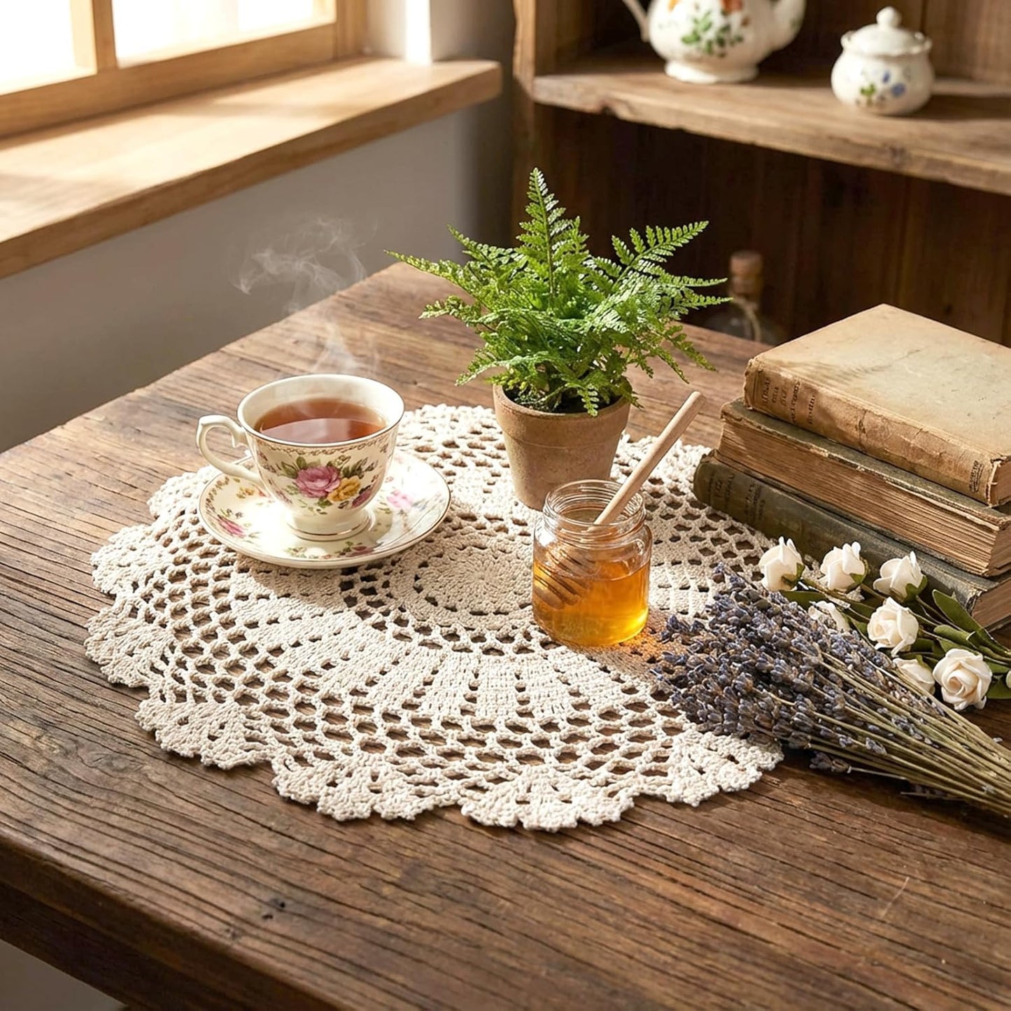 Mantel individual de algodón beige de 13.7 pulgadas redondo vintage