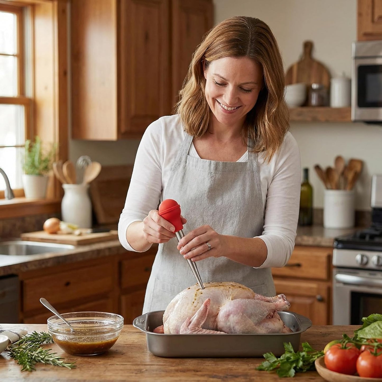 Baster grande para pavos con cepillo de silicona y jeringa de acero inoxidable