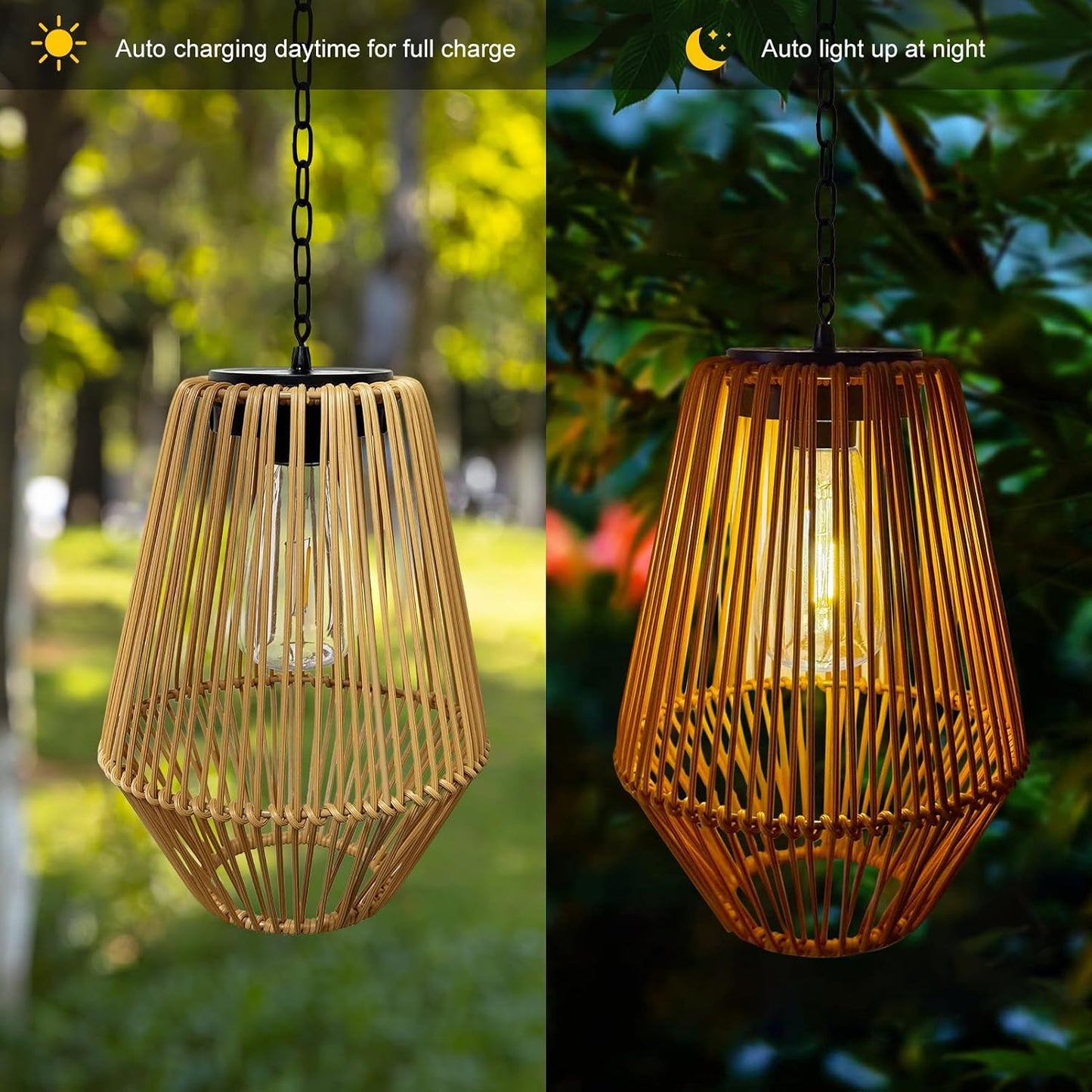 Linterna solar ratán impermeable luces colgantes jardín rústica