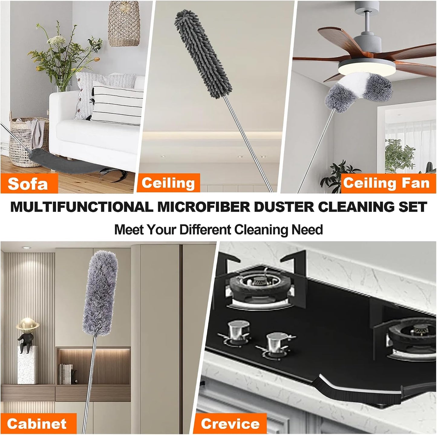Plumero microfibra extensible 100pulg con 4 cabezales lavables 7uds