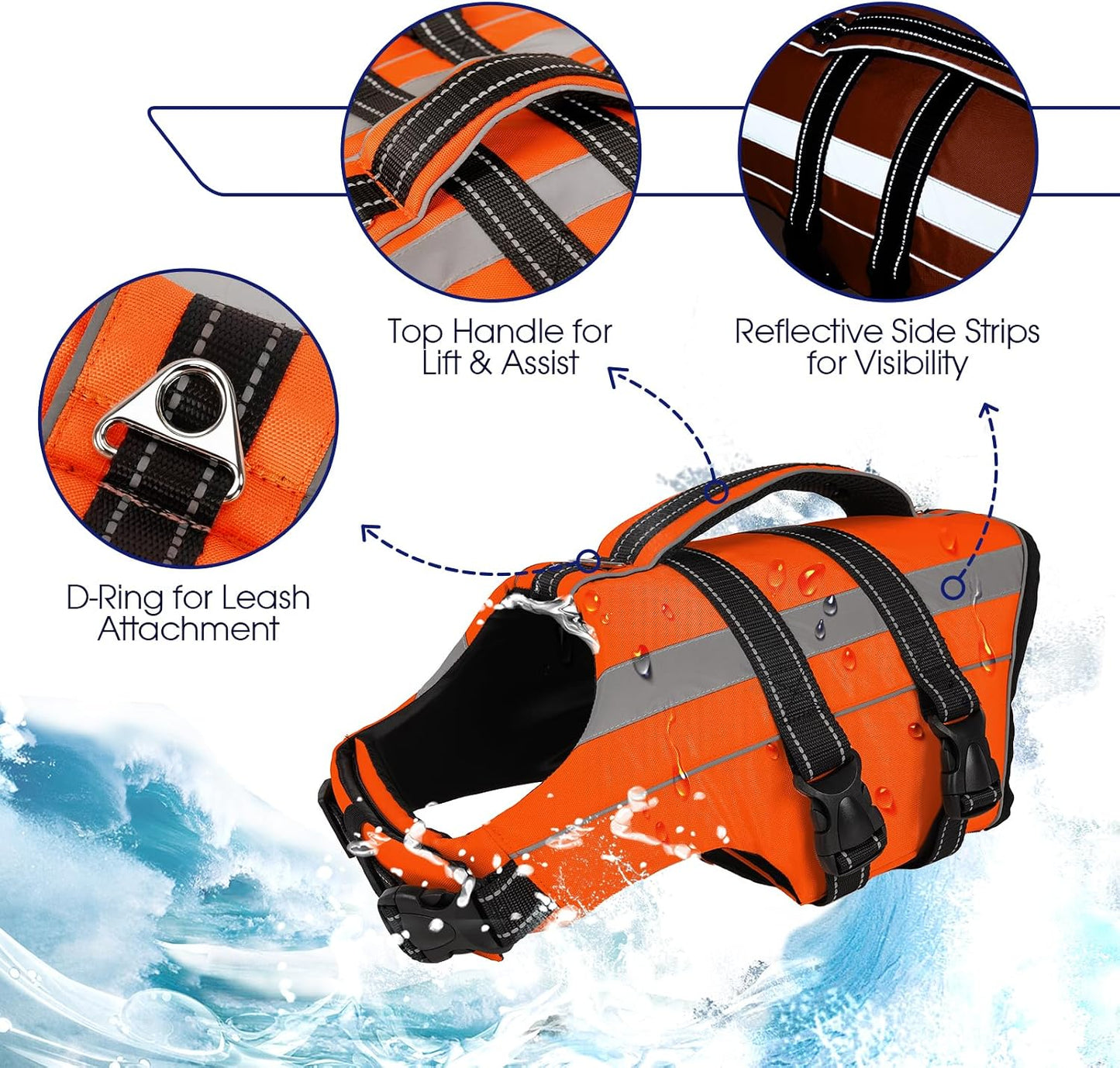 Chaleco salvavidas perros reflectante ajustable naranja XL