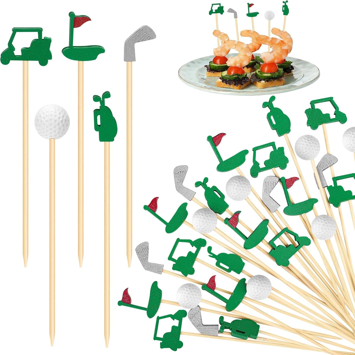 Palillos de cóctel de golf decorativos para aperitivos y eventos