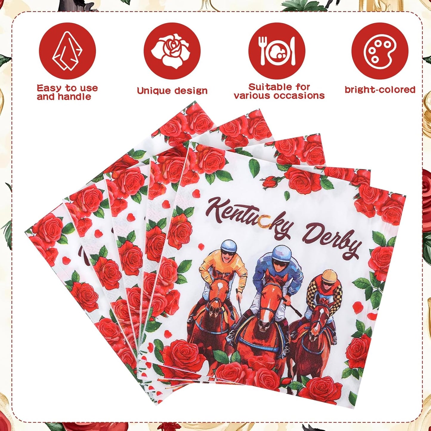 100 Pzas Servilletas Caballo Tema Carreras Fiesta