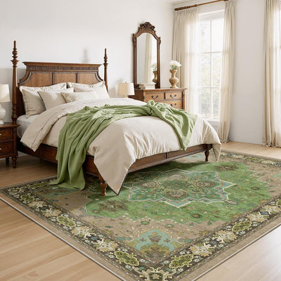 Alfombra vintage antideslizante sala dormitorio comedor verde