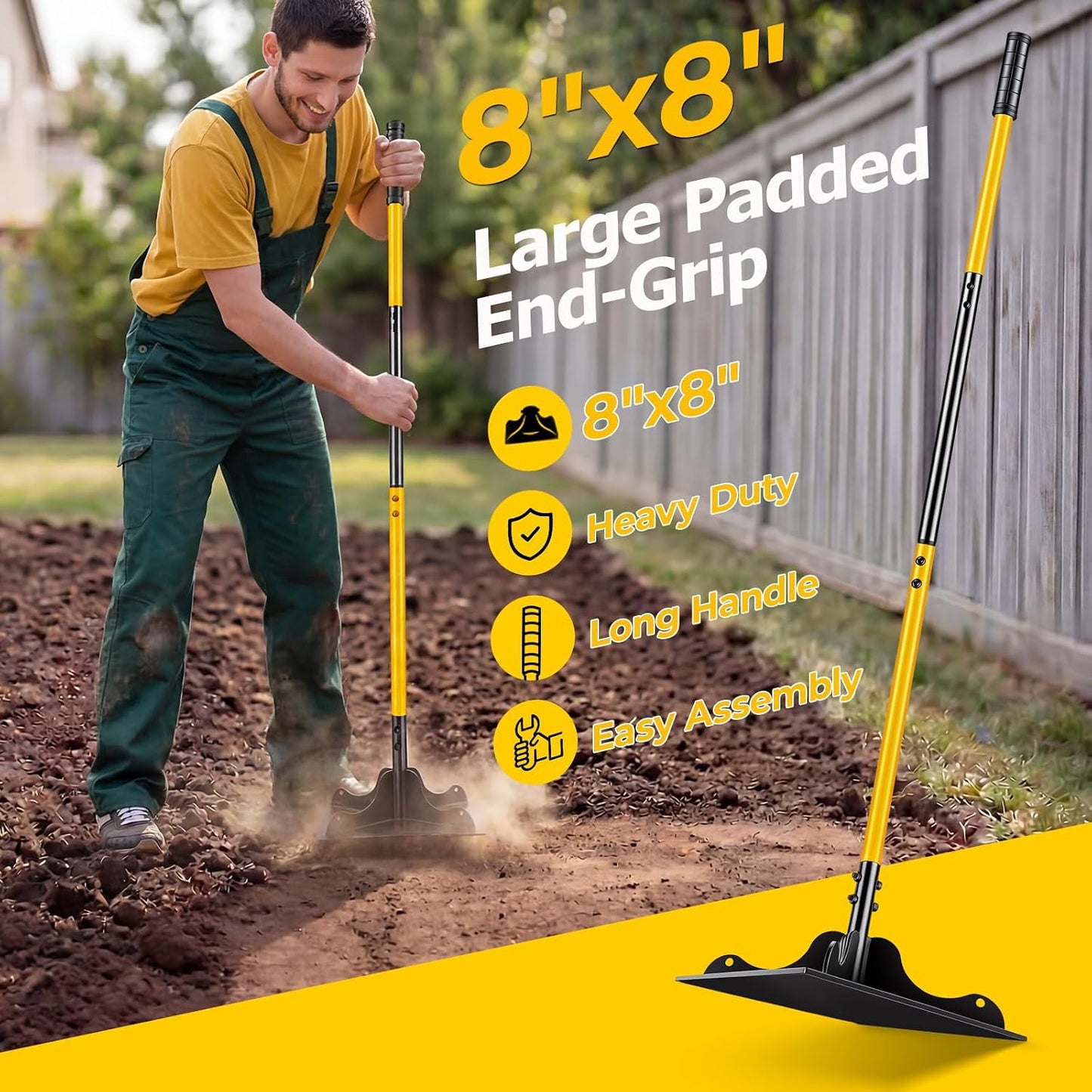 Herramienta acero 8x8pulg mango ajustable 48pulg antideslizante jardín