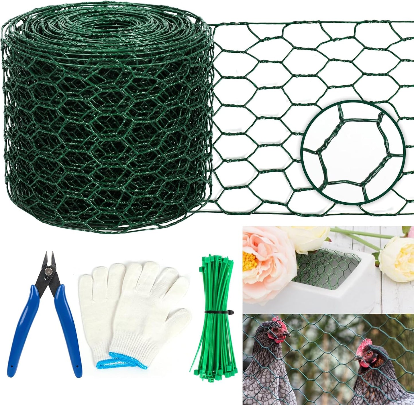 Malla alambre floral 4x394pulg galvanizada con guantes alicates
